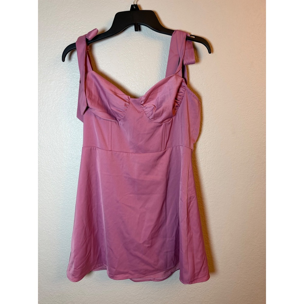 Lulus Mauve Pink Satin Tie Strap Bustier Mini Dress Large